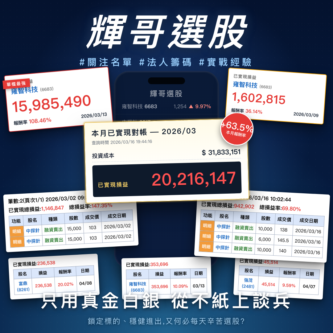 👨【專業版】輝哥(阿輝)選股 APP|存股|籌碼|外資|投信